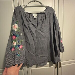 Embroidered Floral Checkered Blouse
